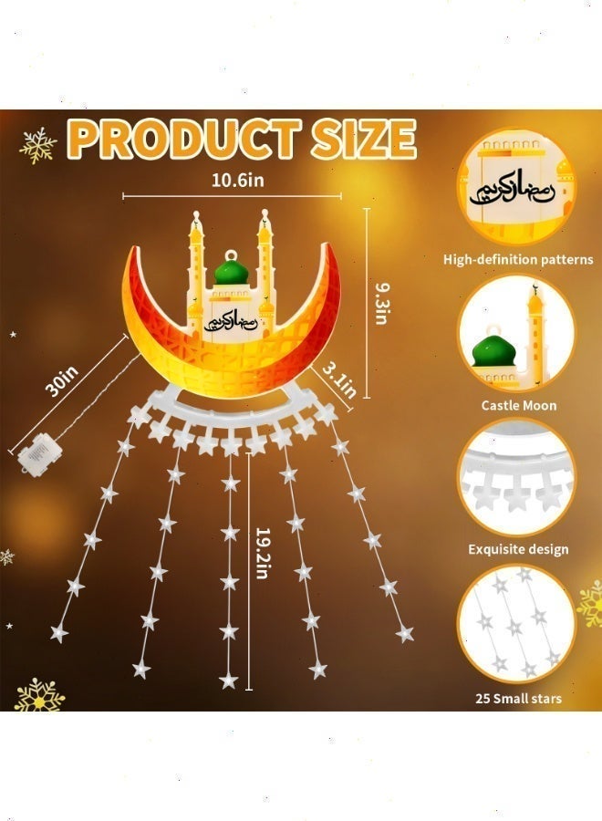 Ramadan Eid LED Curtain Lights Castle Crescent Moon Star Design Battery Powered Islamic Decorations for Indoor Bedroom Outdoor Courtyard Home Decor - Image 3